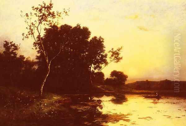 Le lac Au Crepuscule (The Lake at Twilight) Oil Painting by Leon Richet