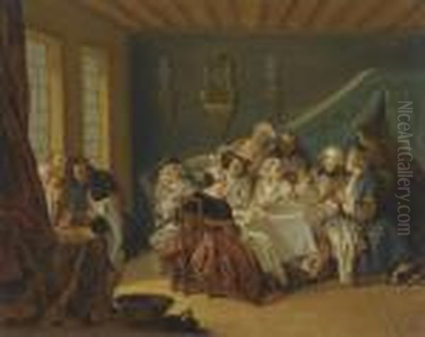 An Interior With Elegant Figures Dining Oil Painting by Jean-Baptiste Joseph Pater