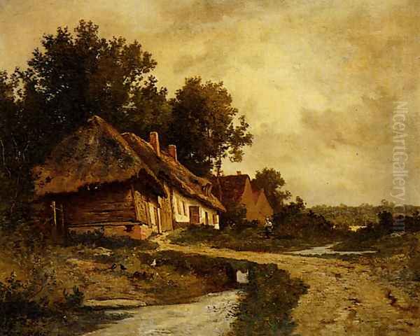 Cottages By A Stream Oil Painting by Leon Richet