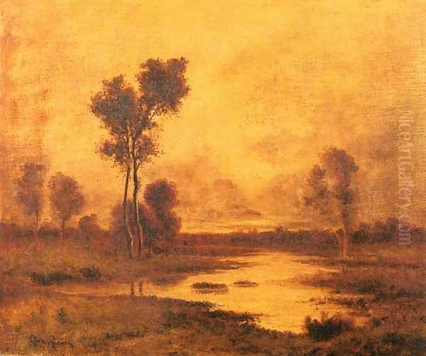 A River Landscape Oil Painting by Leon Richet