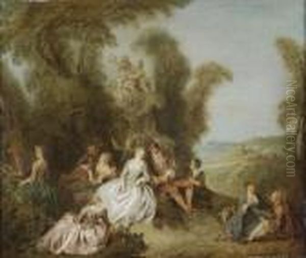 Fete Champetre Ou Les Denicheurs D'oiseaux Oil Painting by Jean-Baptiste Joseph Pater