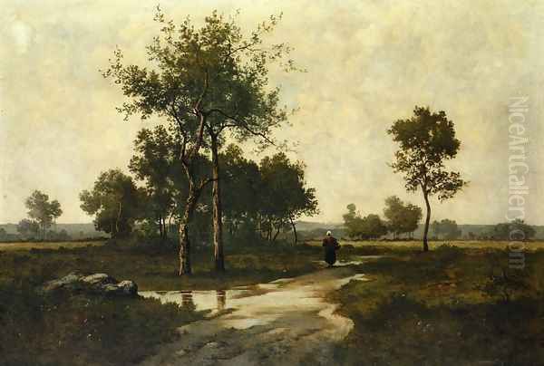 Peasant in a Landscape Oil Painting by Leon Richet