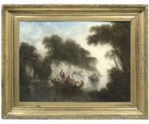 Boat Trip Of An Elegant Party Oil Painting by Jean-Baptiste Joseph Pater