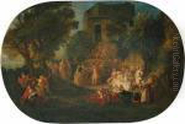 Umkreis Frohliche Gesellschaft Im Freien . Ol Auf Leinwand . H 53; B 79 Cm Oil Painting by Jean-Baptiste Joseph Pater