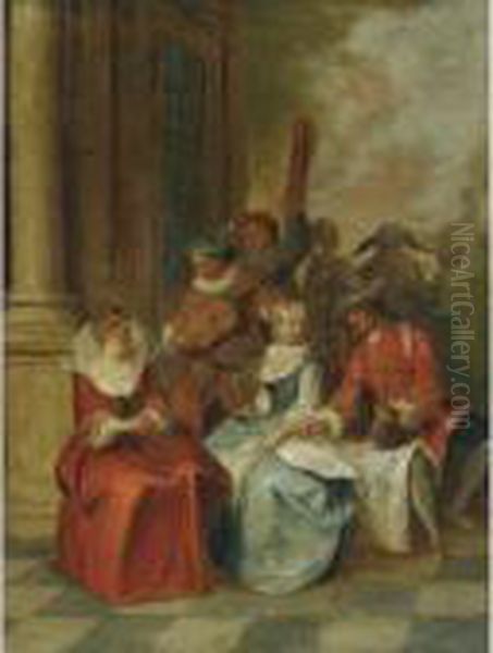 Galant Company Making Music Oil Painting by Jean-Baptiste Joseph Pater