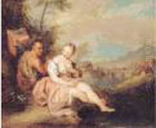 Baigneuse Et Faune. Oil Painting by Jean-Baptiste Joseph Pater