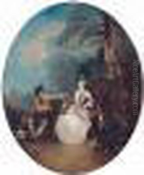 A Wooded Landscape With A Huntsman Offering A Rabbit To An Elegant Lady Oil Painting by Jean-Baptiste Joseph Pater