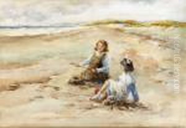 Children Playing On A Beach Oil Painting by James Paterson