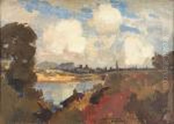 Edinburgh From Craigleith Quarry Oil Painting by James Paterson