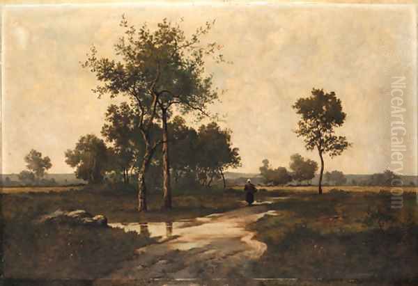 Paysanne dans un paysage Oil Painting by Leon Richet