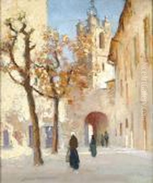 Figures In A Mediteranean Courtyard Oil Painting by James Paterson