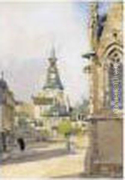 Place Saint Sauveur, Dinan - Early Morning Oil Painting by James Paterson