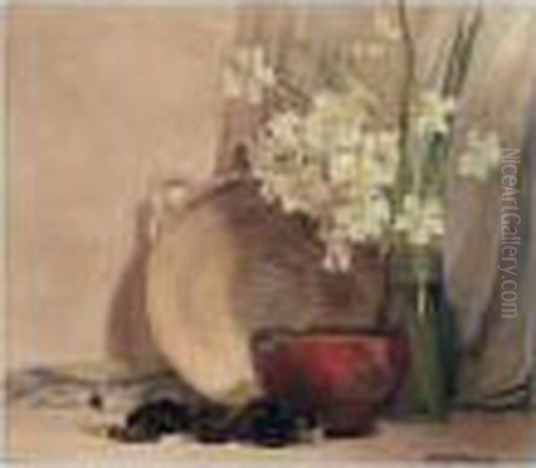 Still Life Of Flowers With A Bowl Oil Painting by James Paterson