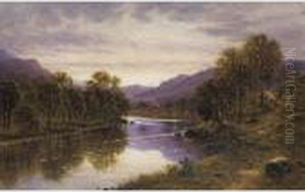 Figures Walking Beside A River At Sunset Oil Painting by Waller Hugh Paton