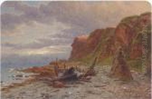 Under The Crags, Auchmithie Oil Painting by Waller Hugh Paton