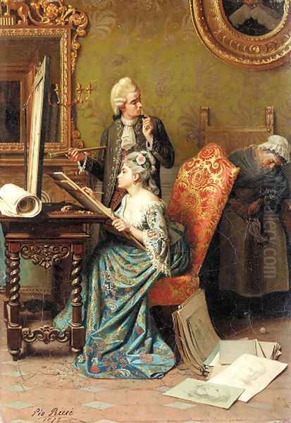 The painting lesson Oil Painting by Pio Ricci