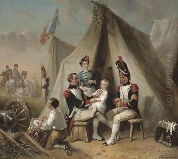 In Napoleon's camp awarding a medal Oil Painting by Hendricus Engelbertus Reijntjens