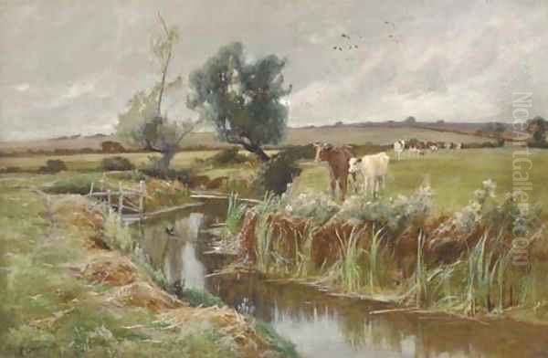 Cattle by a stream Oil Painting by Arthur Walker Redgate