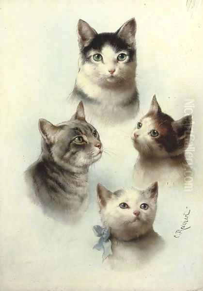 Cute cats Oil Painting by Carl Reichert