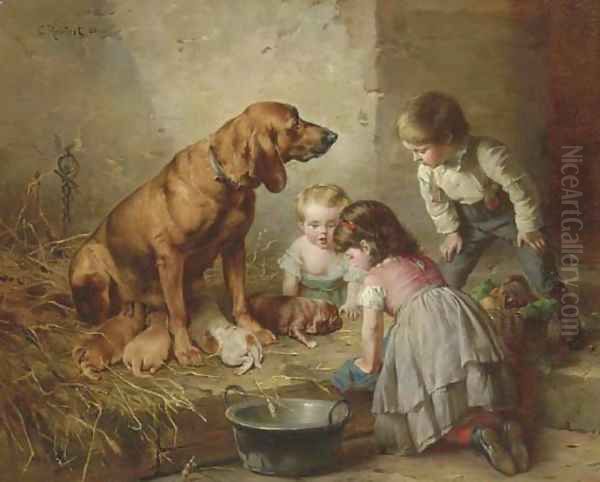 Seeing After the Pups Oil Painting by Carl Reichert