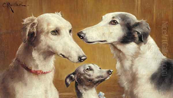 Three salukis Oil Painting by Carl Reichert