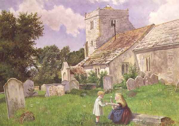 Children in a Church Yard Oil Painting by Charles Rossiter