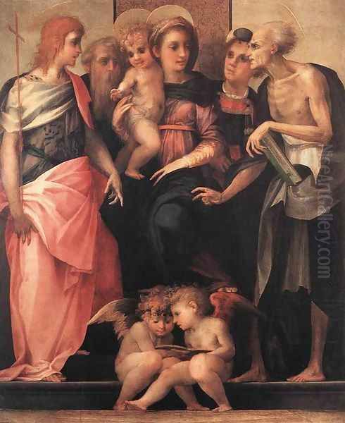 Madonna Enthroned with Four Saints Oil Painting by Fiorentino Rosso