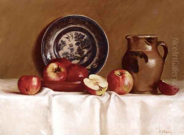 Apples, Ming Plate and Earthenware Pitcher Oil Painting by Milne Ramsey