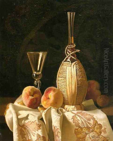 Still Life with Peaches and Wiine Oil Painting by Milne Ramsey