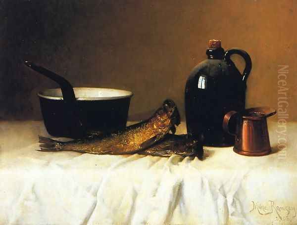 Still Life with Herring, Pot, Jug and Measure Oil Painting by Milne Ramsey