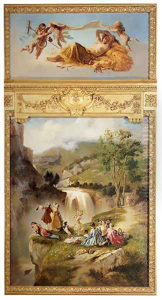 Allegory Of Summer: The Goddess Ceres Surrounded By Putti (or A Picnic Near The Waterfall) Oil Painting by Charles Diodore Rahoult