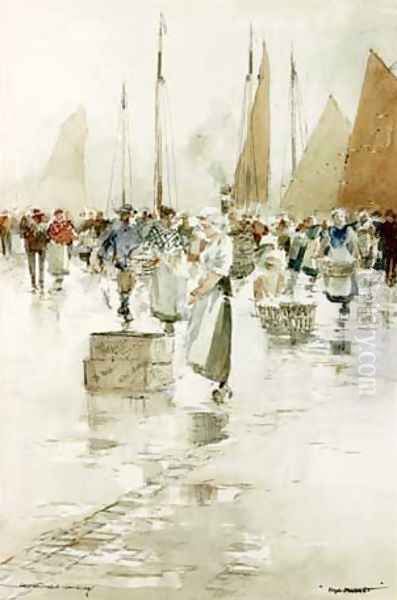 Fish Market Oil Painting by Victor Noble Rainbird