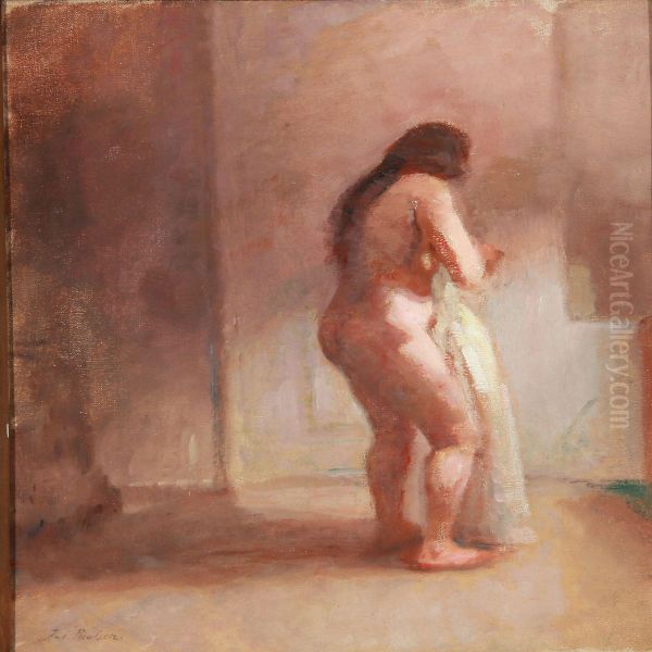 Nude With Back Turned Oil Painting by Julius Paulsen