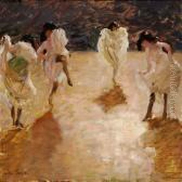 Young Women Dancing The Cancan Oil Painting by Julius Paulsen