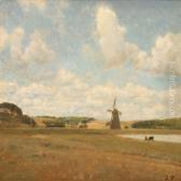 Landscape With A Mill Oil Painting by Julius Paulsen