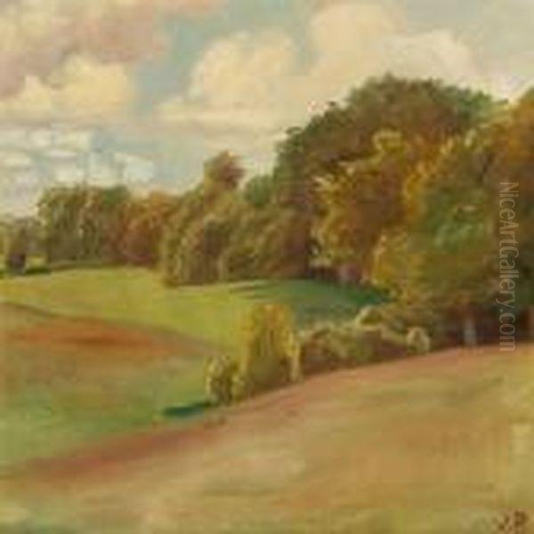 A Danish Summer Landscape Oil Painting by Julius Paulsen