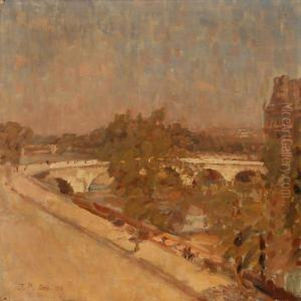 Under Pont Des Arts. 
Paris Middagssol Oil Painting by Julius Paulsen