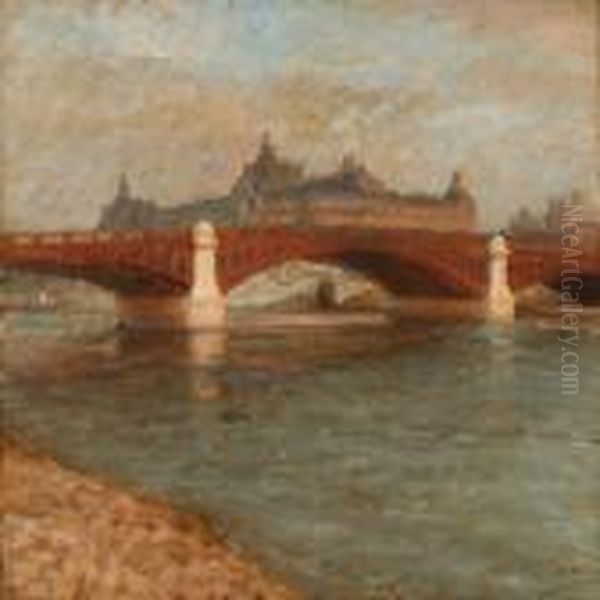 Scene From The Seine At Pont De La Concorde And Gared'orsay Oil Painting by Julius Paulsen