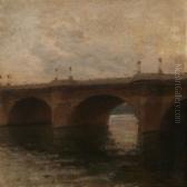 View From Pont Neuf In Paris Oil Painting by Julius Paulsen