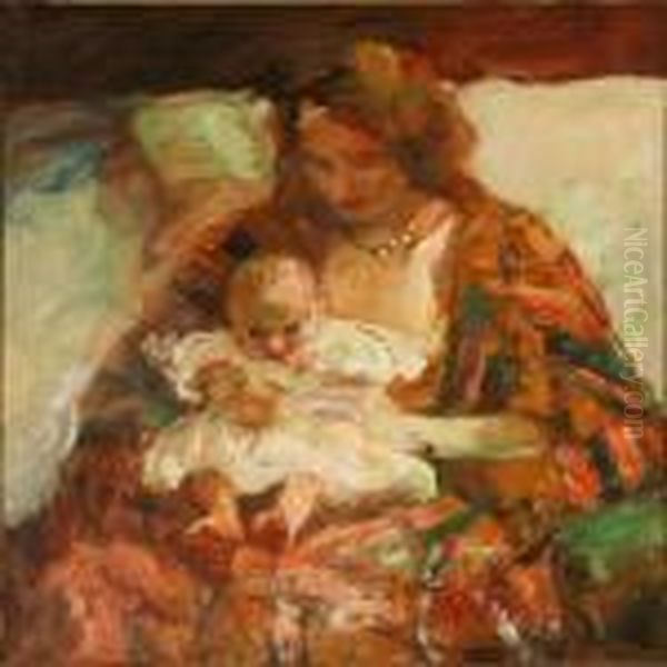 Mother With Child Oil Painting by Julius Paulsen