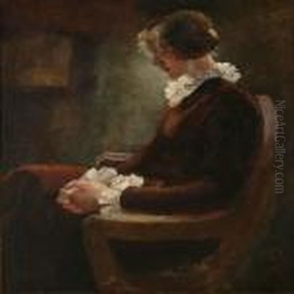 A Woman With Folded Hands Oil Painting by Julius Paulsen