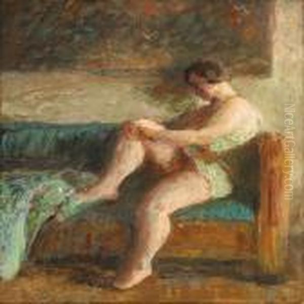 A Nude Female Oil Painting by Julius Paulsen