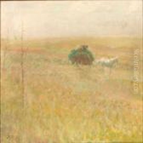 Field Landscape Oil Painting by Julius Paulsen