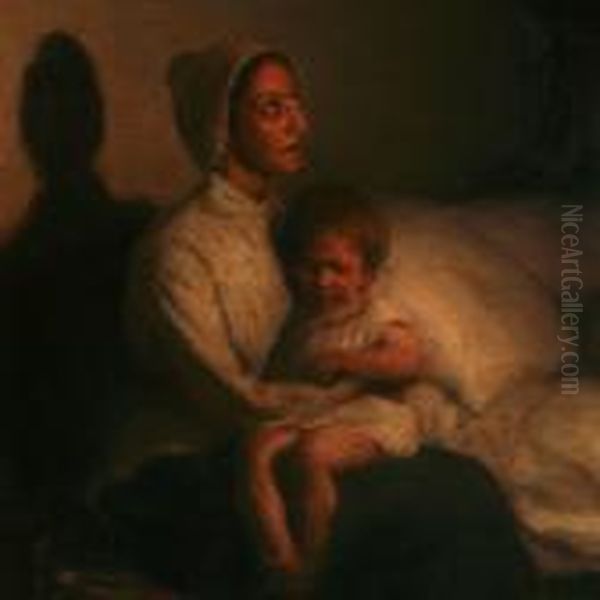 Interior With A Youngmother Holding Her Child Oil Painting by Julius Paulsen