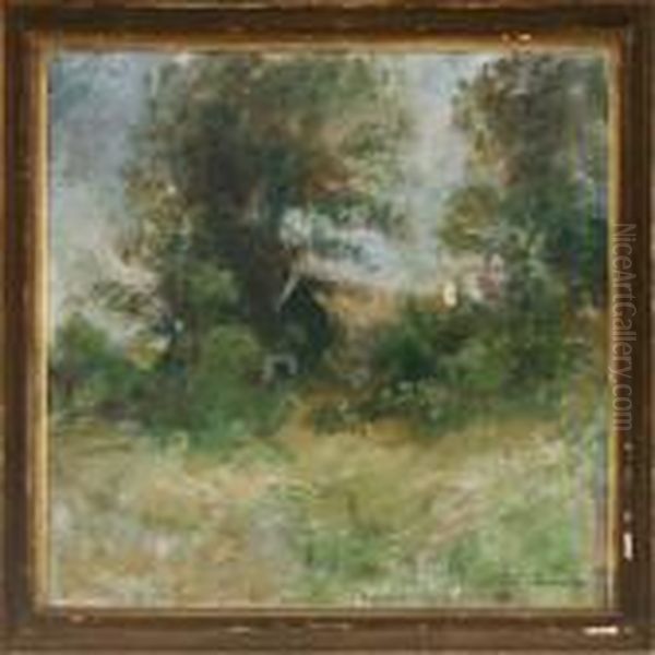 Landscape With Houseand Trees Oil Painting by Julius Paulsen