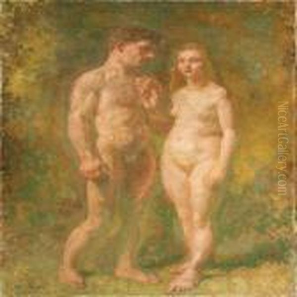 Adam And Eve Oil Painting by Julius Paulsen