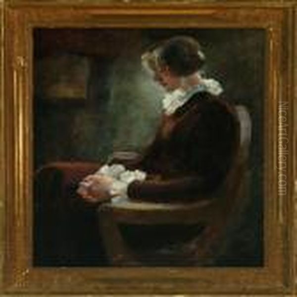 Young Woman Seated Inan Armchair Oil Painting by Julius Paulsen