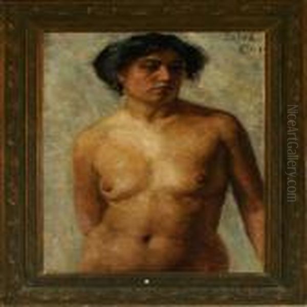 Portrait Of A Nakedmodel Oil Painting by Julius Paulsen