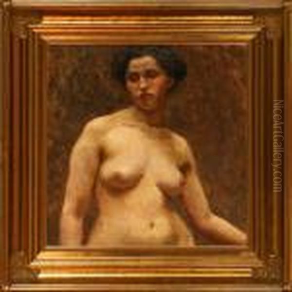 A Nude Female Model Oil Painting by Julius Paulsen