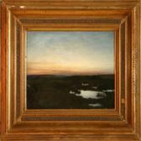 Landscape At Sunset Oil Painting by Julius Paulsen